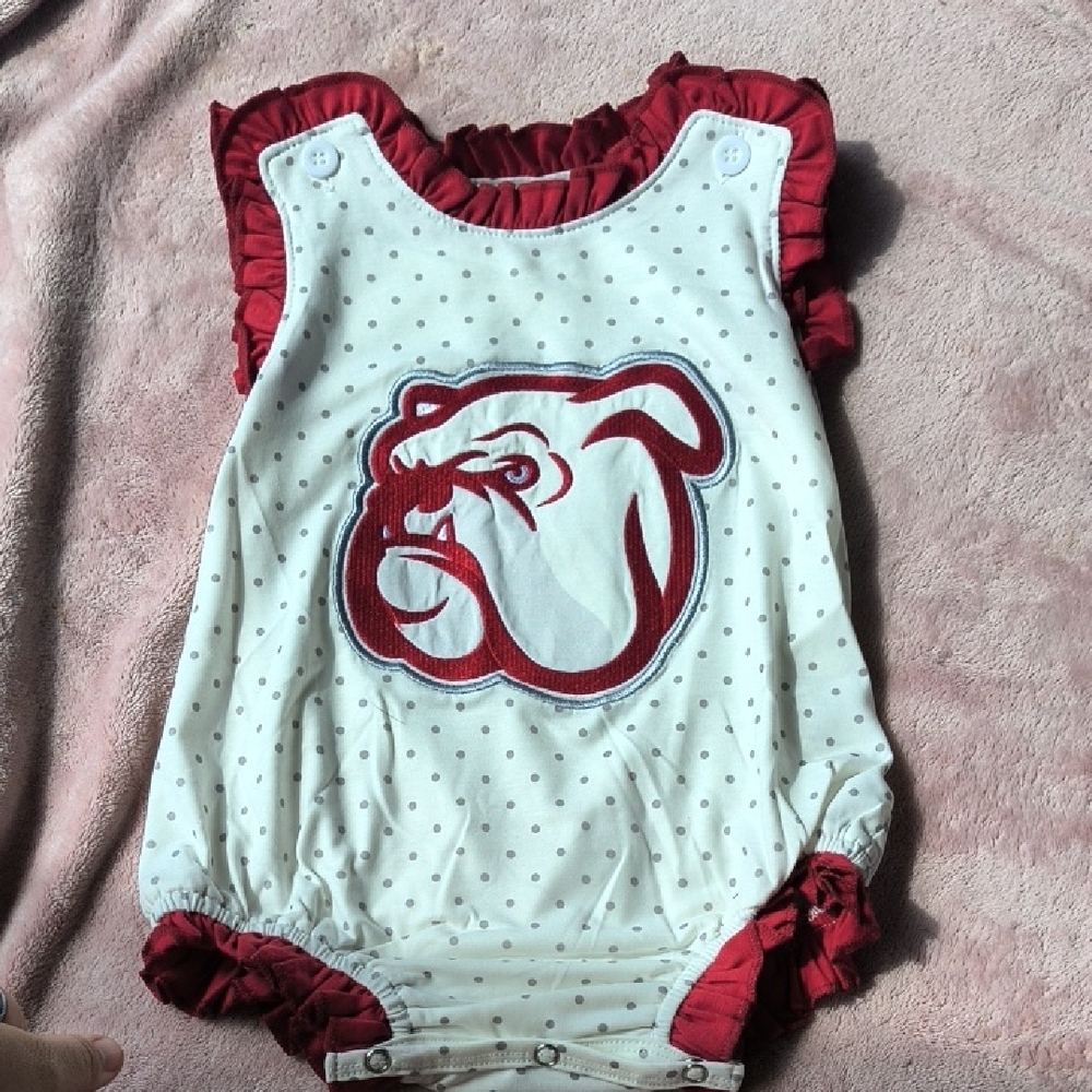 Red and White Bulldog Baby Romper